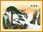 迎客松旭日东升抛晶砖电视背景墙