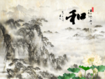 大理石纹水墨山水和字画背景墙