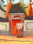 鼠年国潮插画鼠年送福