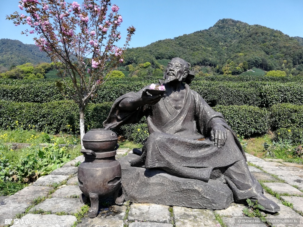 陆羽 喝茶 雕塑