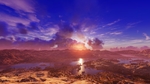 群山夕阳河流天空风景