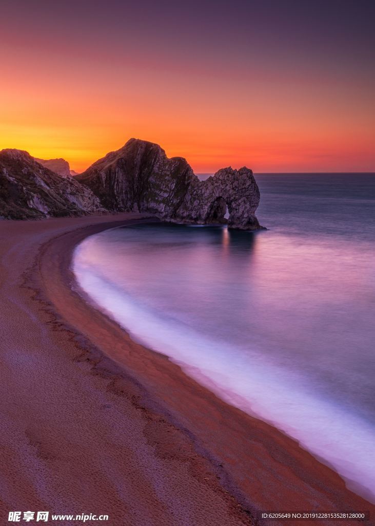 唯美黄昏海边沙滩风景