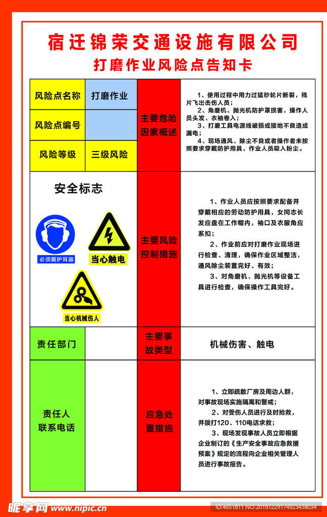 打磨作业风险点告知卡