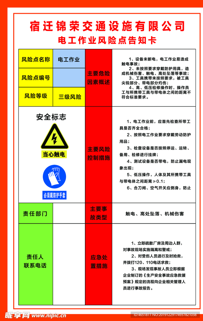 电工作业风险点告知卡