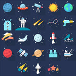 扁平化卡通可爱宇宙探索插画素材