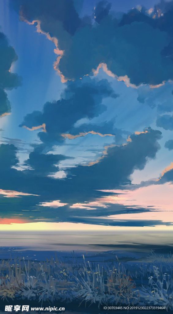 蓝色的草地与天空