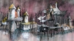 彩色建筑风景插画背景