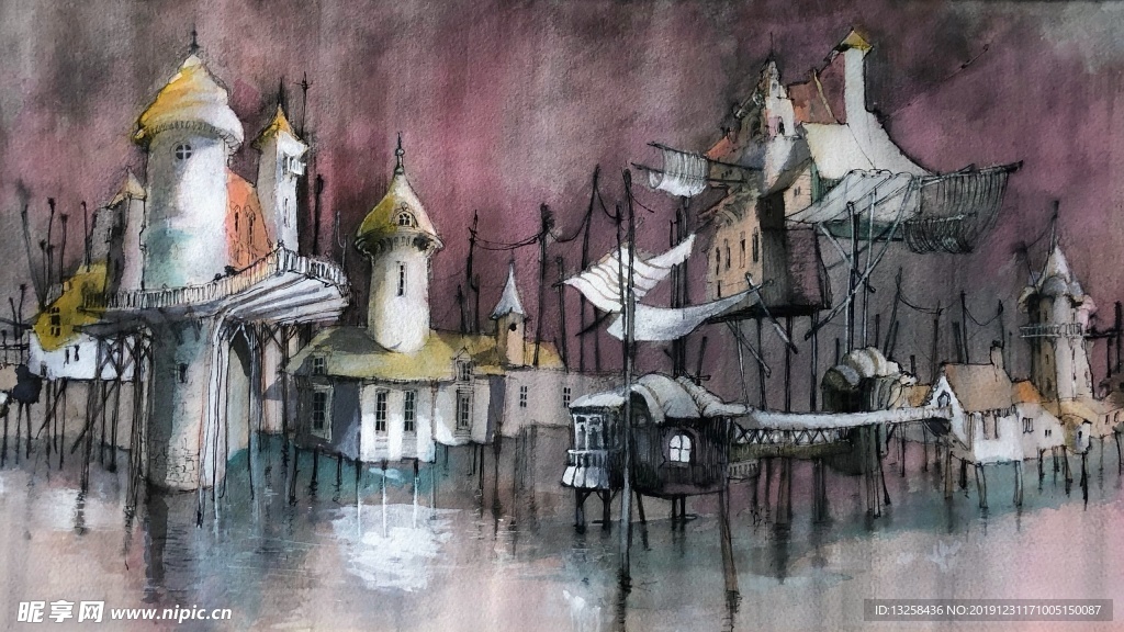 彩色建筑风景插画背景