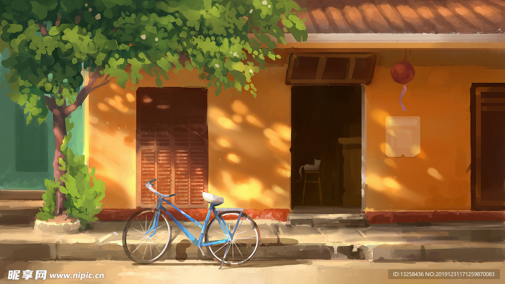 彩色风景动漫建筑插画