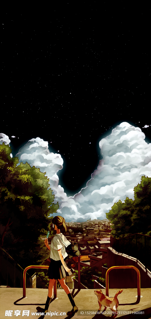 彩色插画人物动漫背景