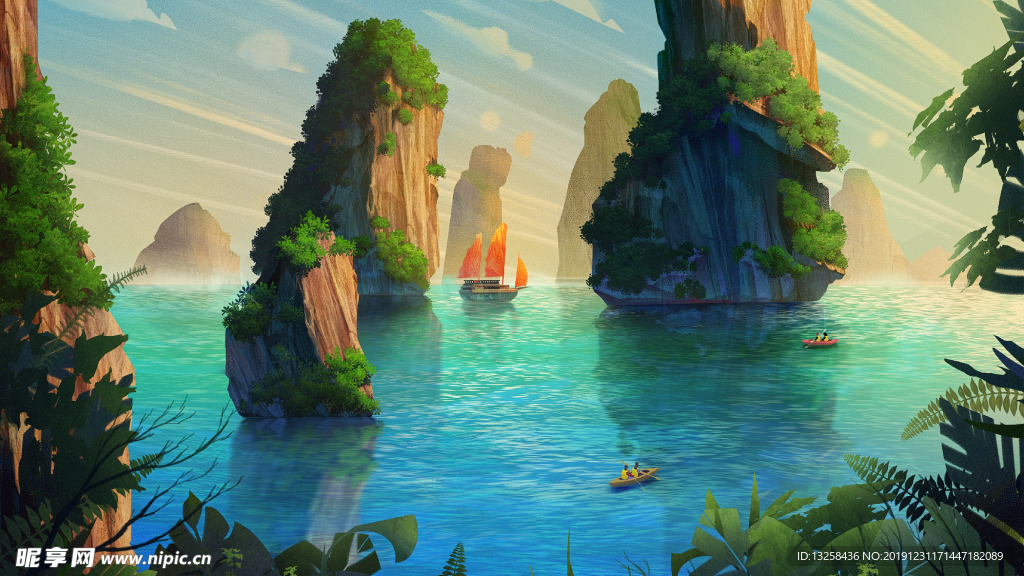 彩色风景插画山水背景