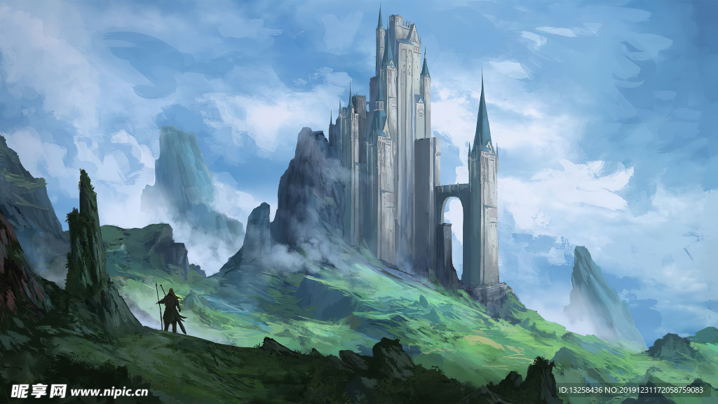 彩色风景动漫建筑插画