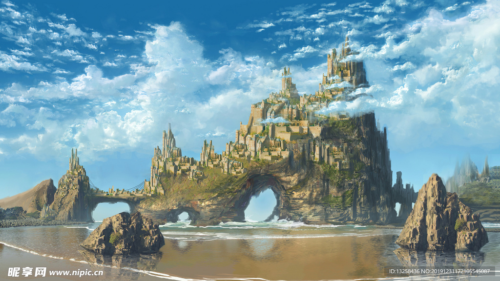 彩色风景动漫建筑插画