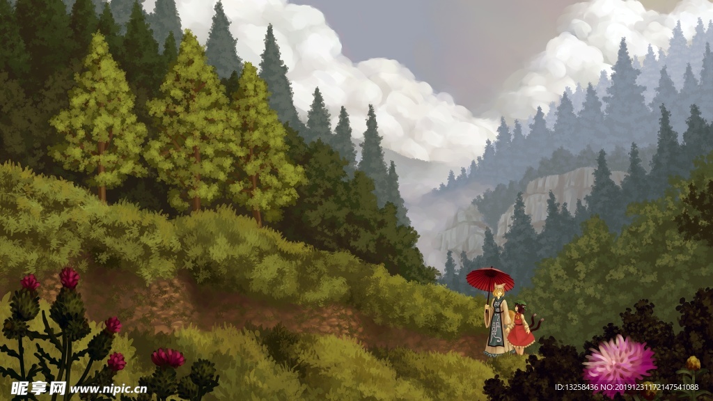 群山树木风景森林背景