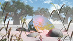 彩色沙滩插画植物风景