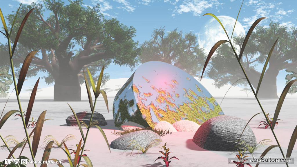 彩色沙滩插画植物风景