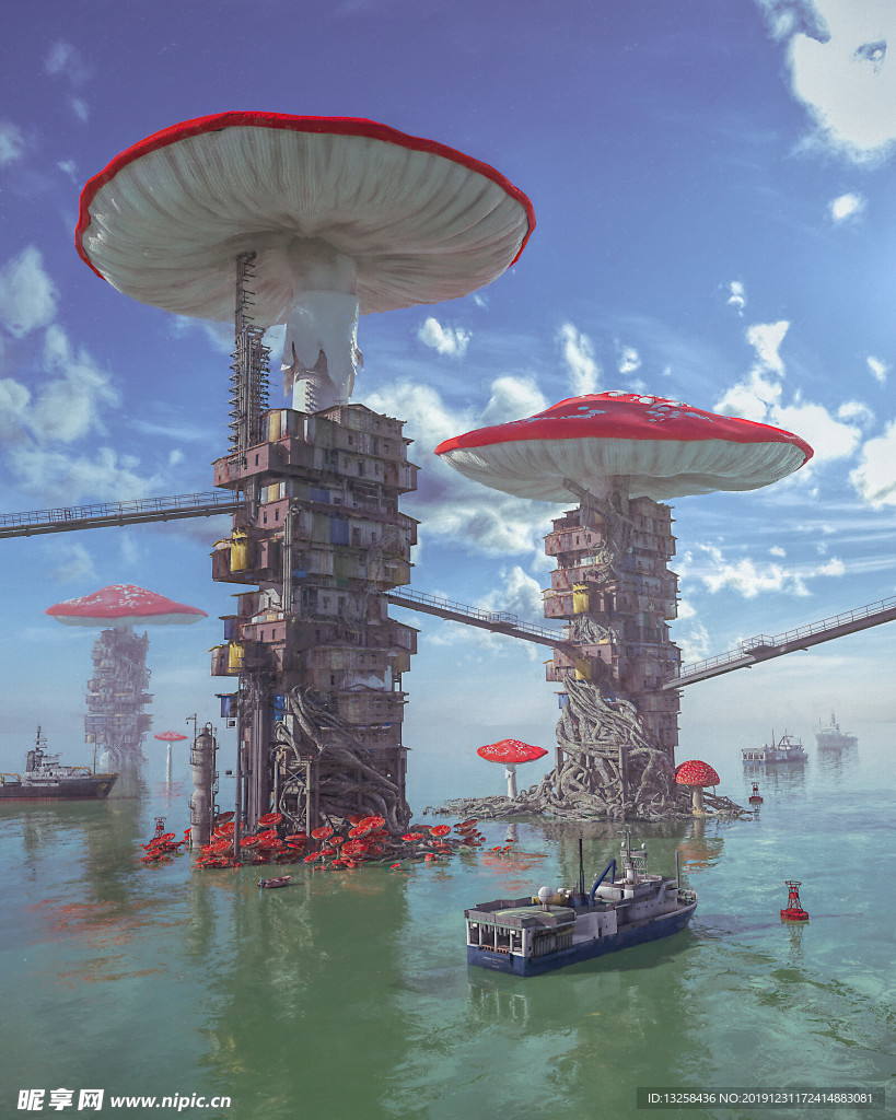 彩色风景动漫建筑插画