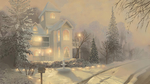彩色房屋插画大雪背景