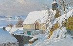彩色绘画大雪油画木屋
