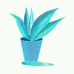 清新蓝色植物盆栽插图