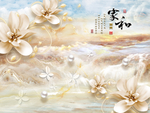 3D大理石立体浮雕花朵背景墙
