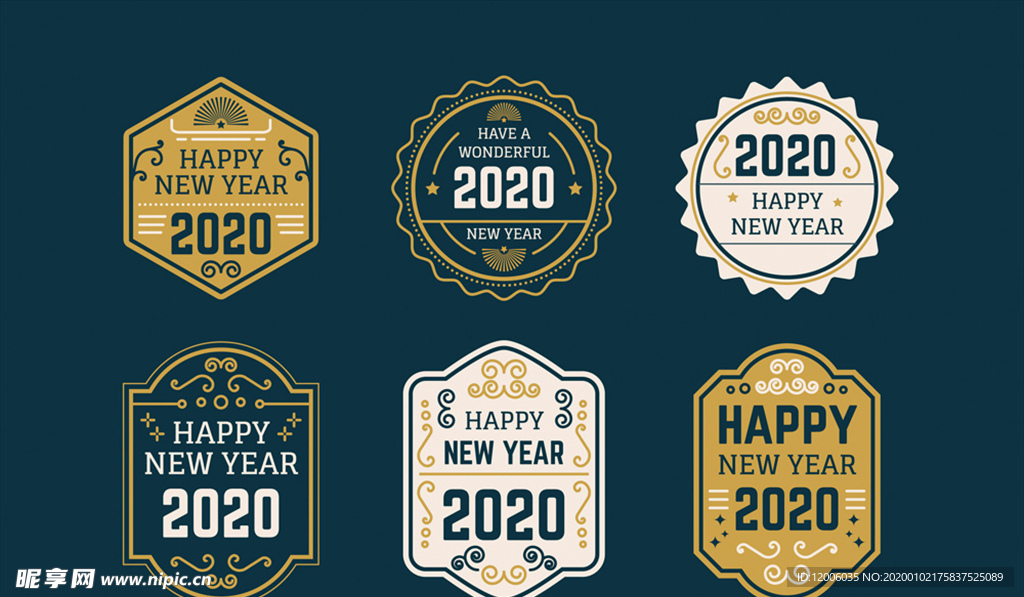 6款复古2020年新年标签