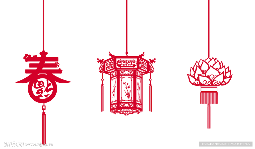 新春3种剪纸灯笼
