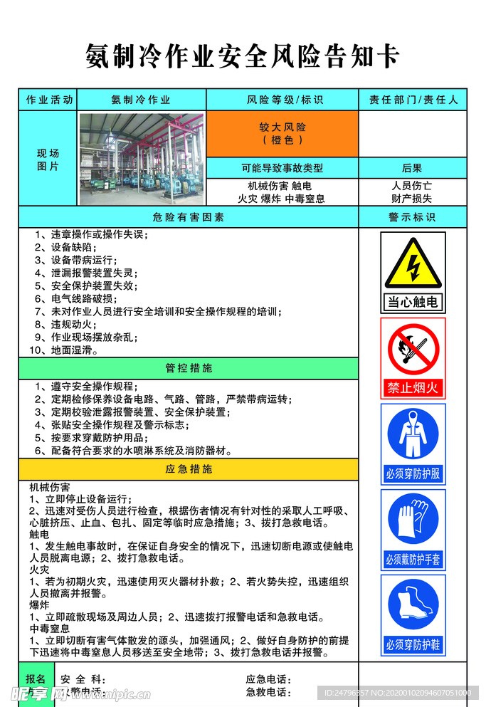 氨制冷作业安全风险告知卡