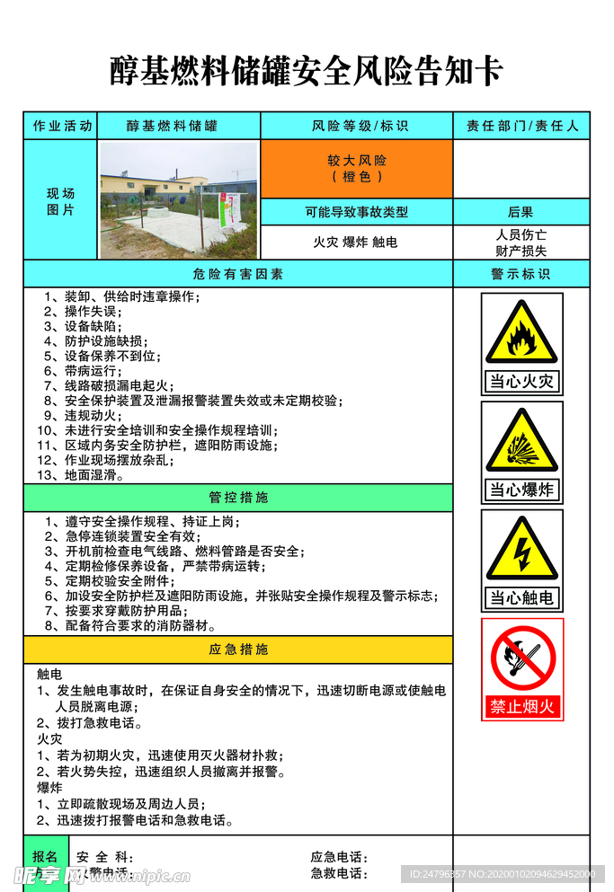 醇基燃料储罐安全风险告知卡