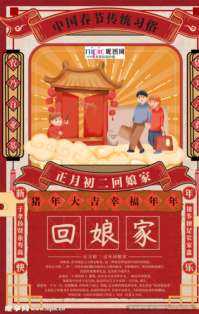 2020鼠年新春新年红色海报