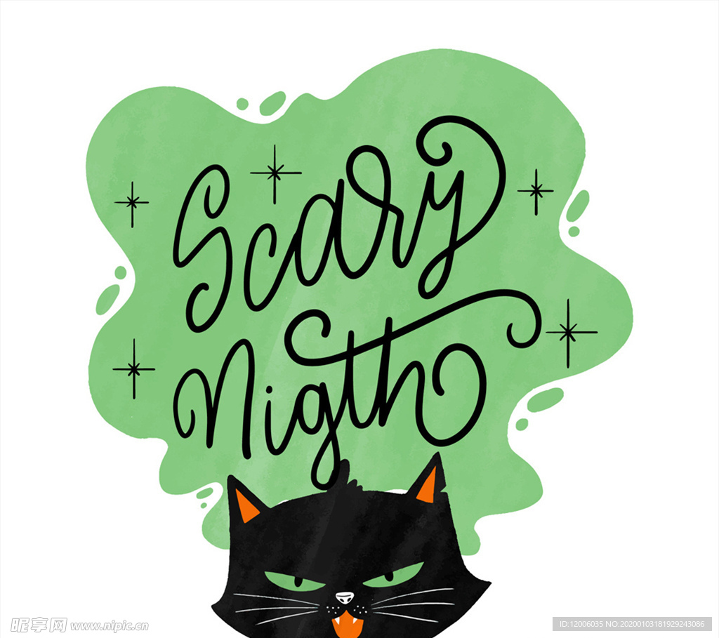 彩绘万圣节黑猫艺术字