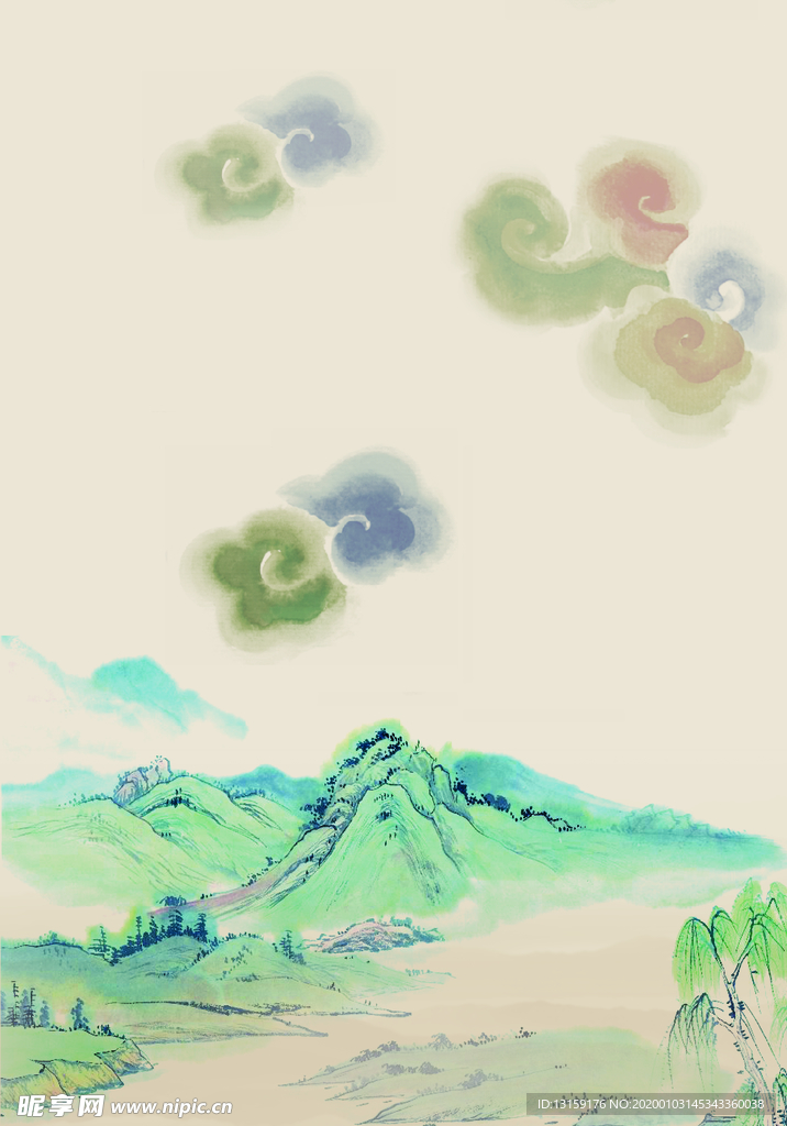 古风水墨竖版背景