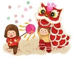 舞狮子插画