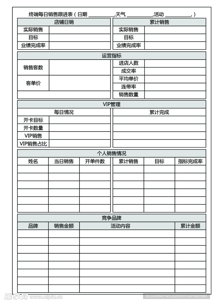 商场专卖店销售日报明细表报表