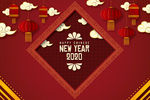 2020年红色灯笼春节贺卡矢量