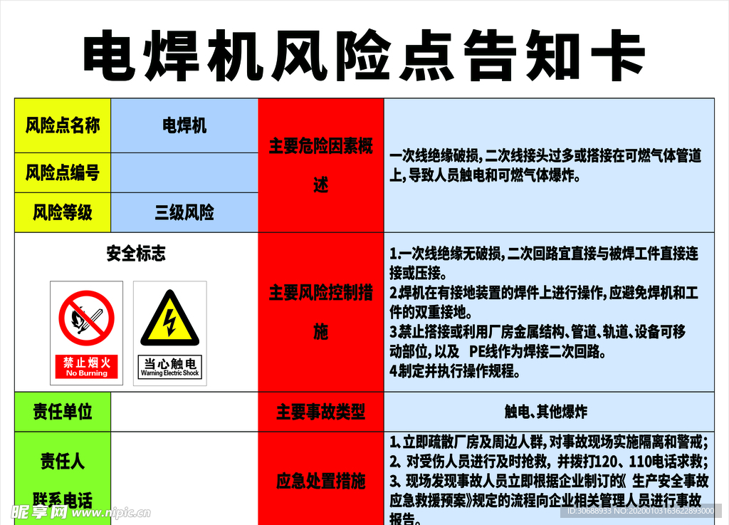 电焊机风险点告知卡