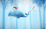鲸鱼飞鸟儿童房装饰画素材