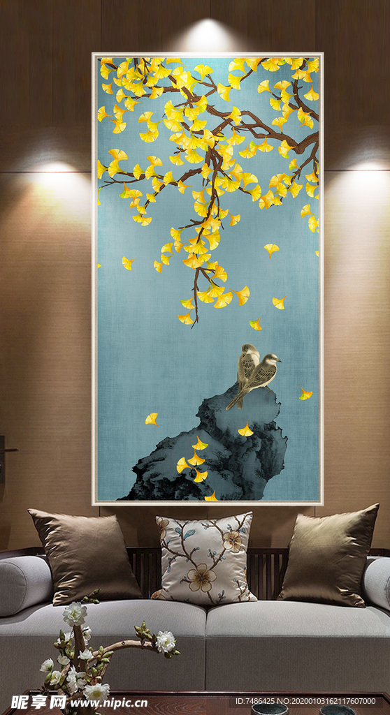 花鸟新中式客厅装饰画素材