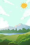 卡通山水风景背景图