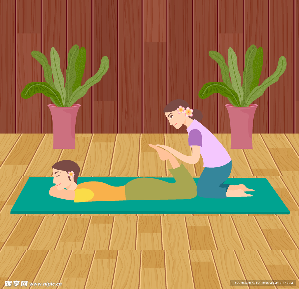 卡通室内瑜伽
