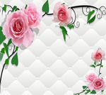 软包玫瑰绿叶花纹电视背景墙