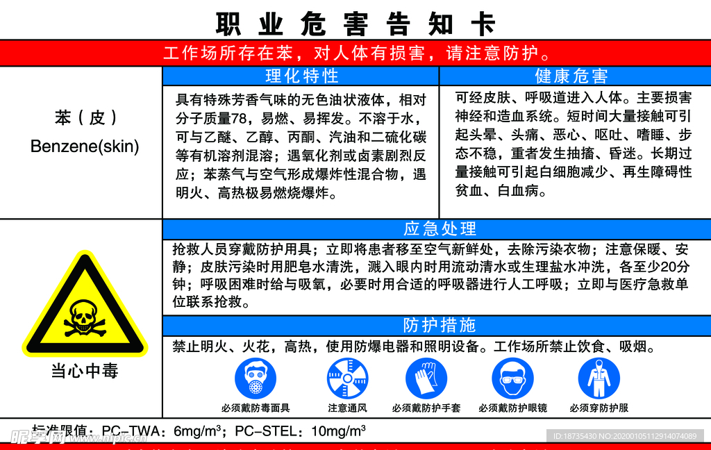 苯的职业危害告知卡