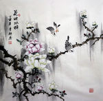 牡丹花鸟国画