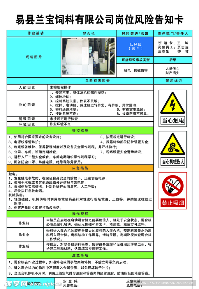 混合机岗位风险告知卡