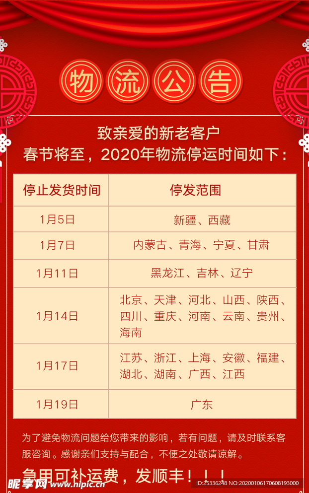 2020年物流公告