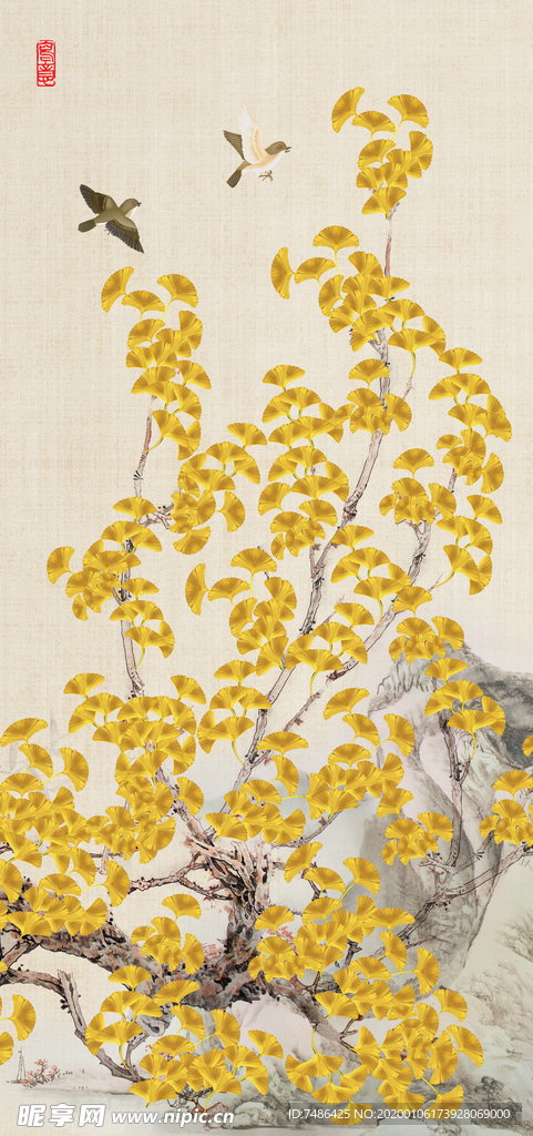 飞鸟银杏玄关装饰画