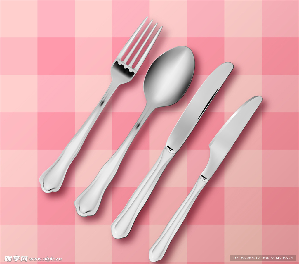 创意餐桌上的餐叉餐勺餐刀矢量图