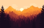 群山夕阳森林插画风景