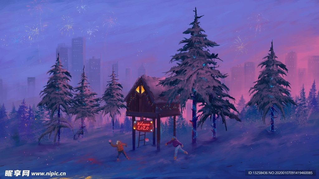 彩色卡通插画人物风景