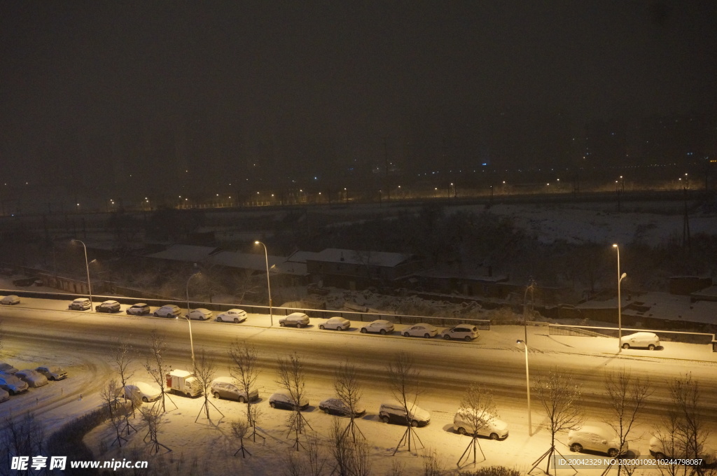 夜幕中的东北城市雪乡